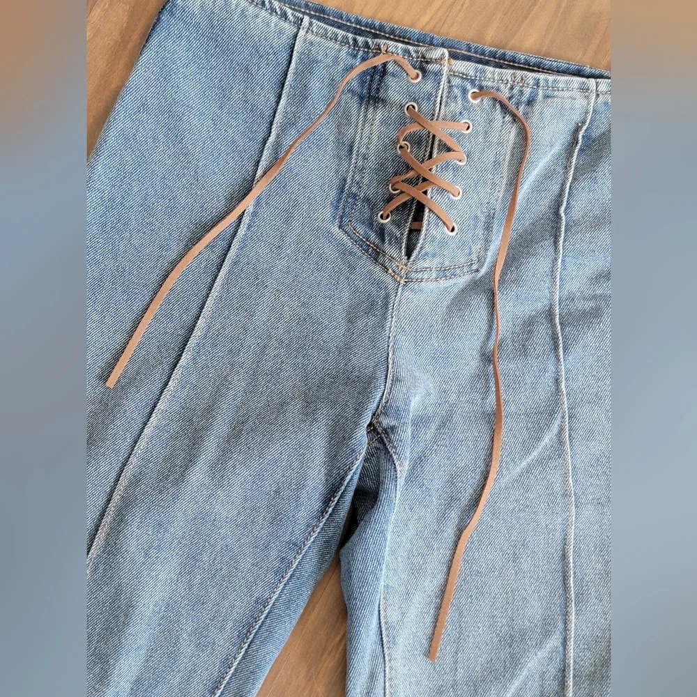 Soho Juniors sz 5/27 LIKE NEW Flare Hippy Boho Leather Vintage 70's Jeans Y2K - Picture 3 of 12